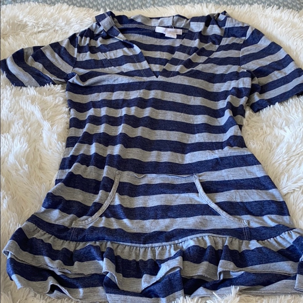 Blue and grey striped swimsuit cover up!